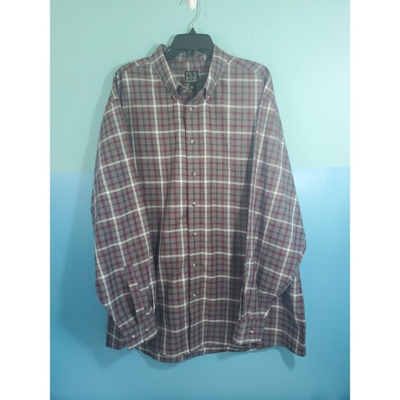 Men XXL Button Front Plaid Shirt Chest Pocket By Jos A Bank Travelers Collection - Picture 1 of 11